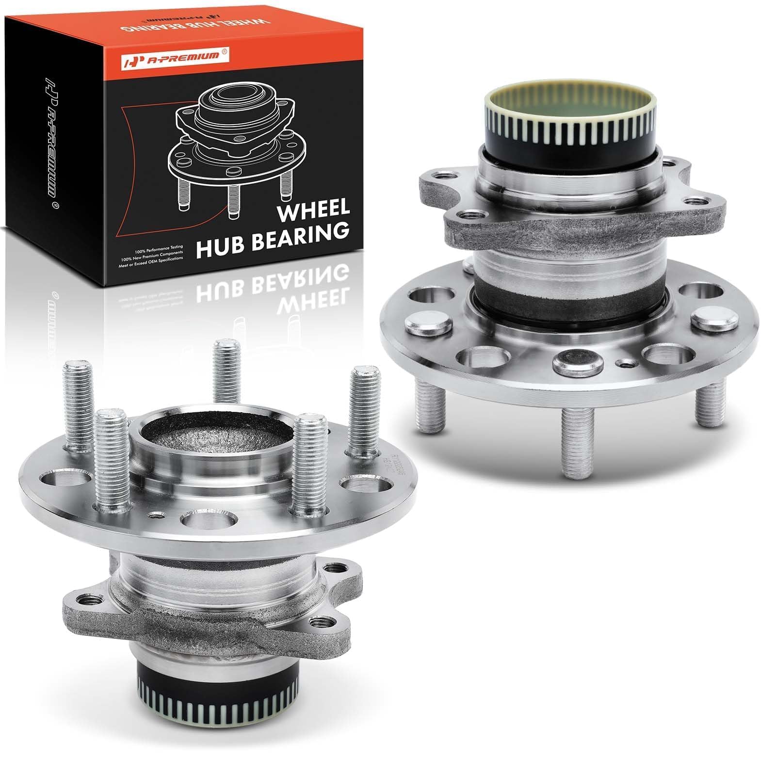 A-Premium 2 x Rear Wheel Bearing and Hub Assembly with ABS Ring & 5-Lug Compatible with Hyundai & Kia - 2008-2017 - Sonata, Tucson (FWD), Azera, Optima, Sportage (FWD), Cadenza, Rondo