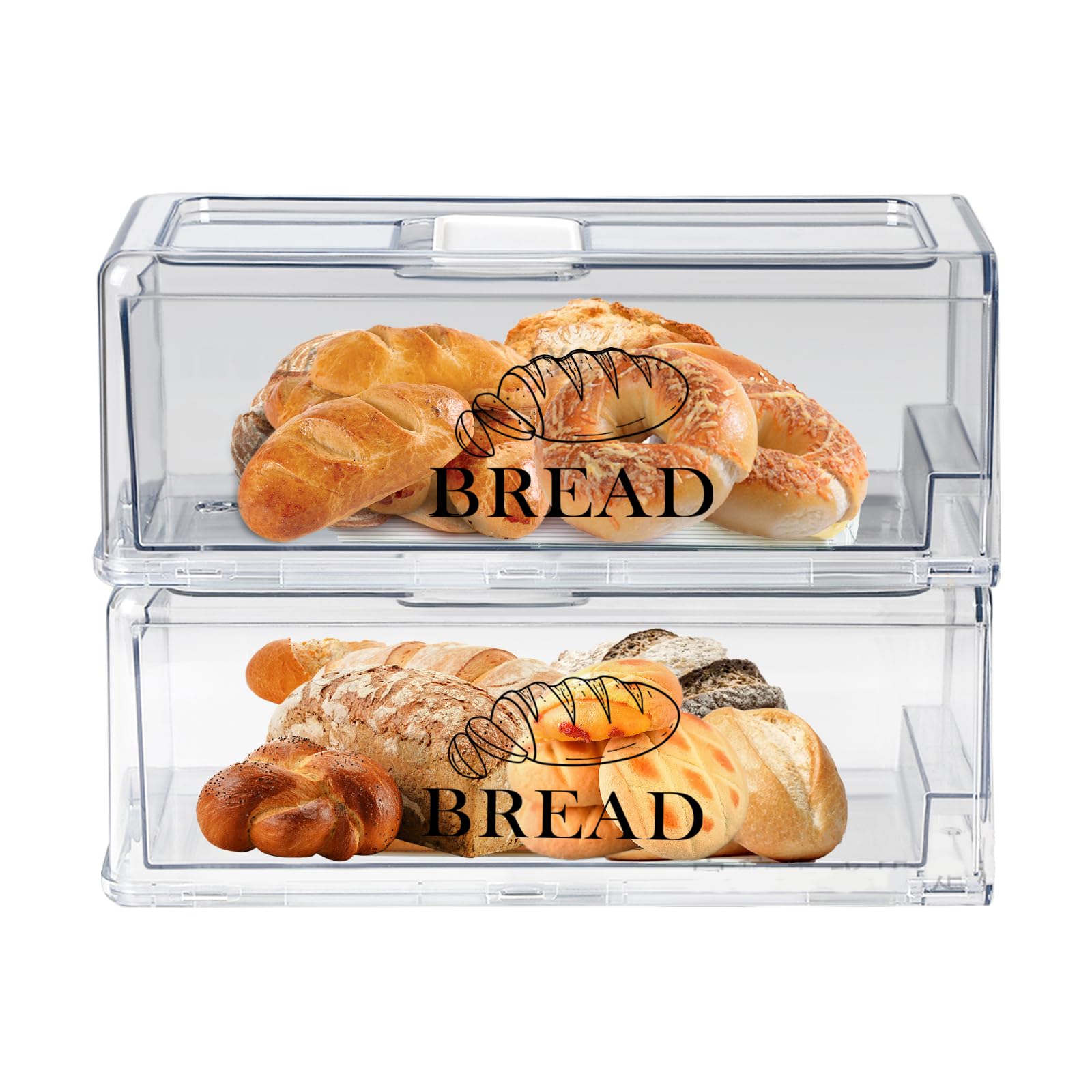 Gzsekken 2 Pack Bread Storage Containers, Clear Bread Bins with Drawer Tray for Sandwich Holder, Bread Box, BPA-Free Plastic Food Container for Homemade Bread