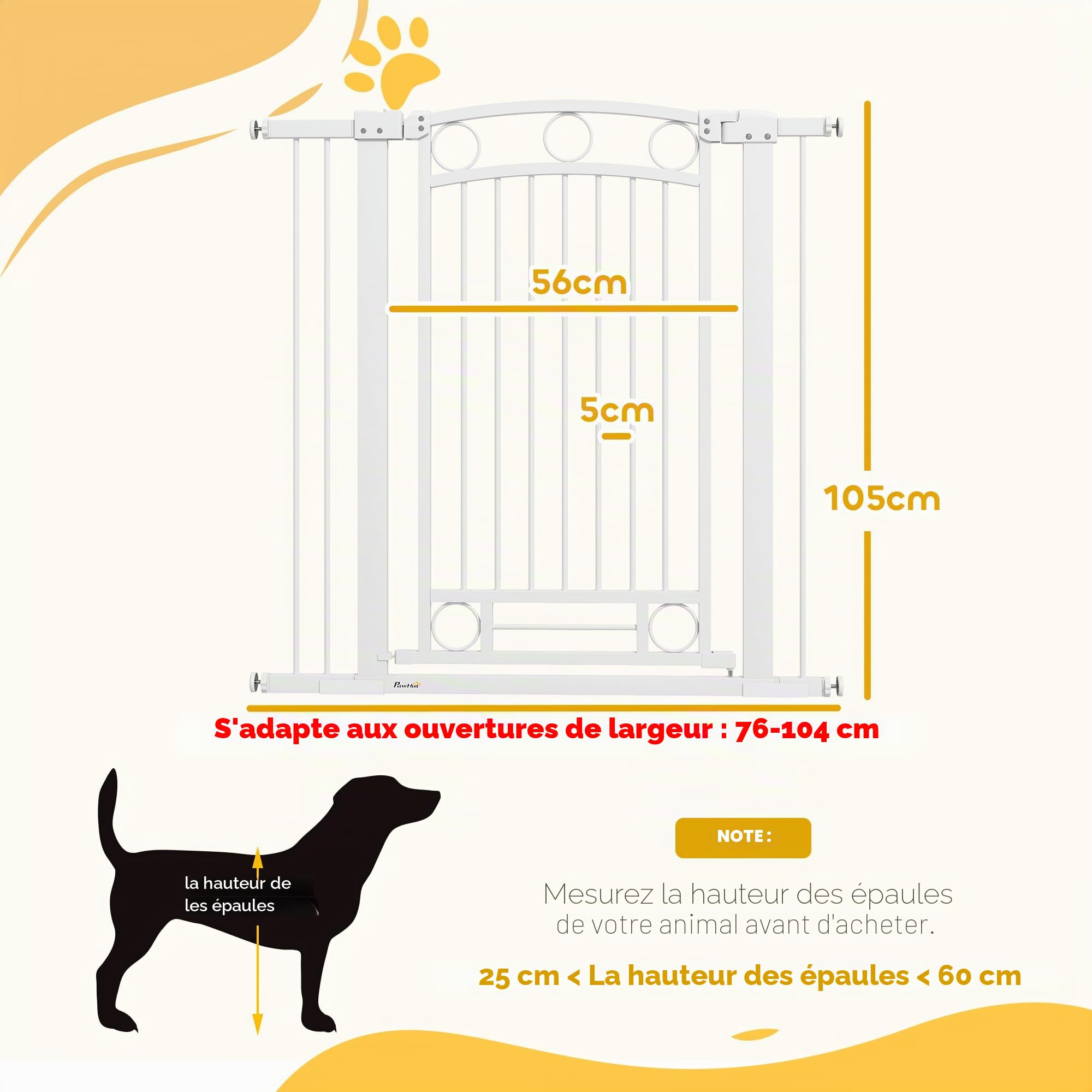 PawHut Barrière de sécurité pour Chiens Double Verrouillage 105cm Blanc
