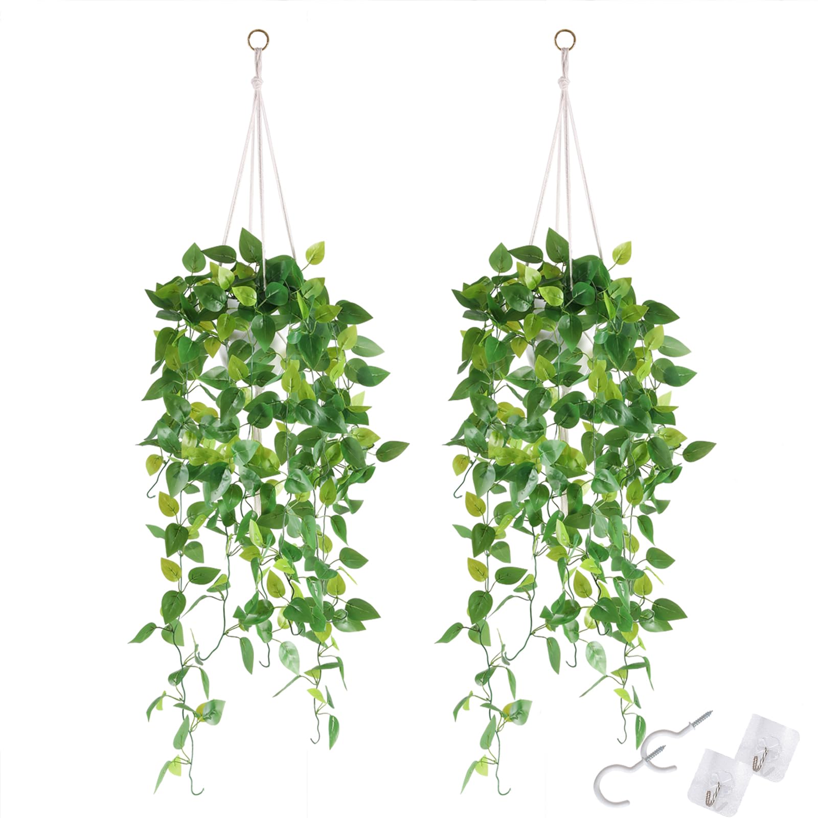 LUWENER Artificial Hanging Plants, Set of 2, 50 Inches Total Length