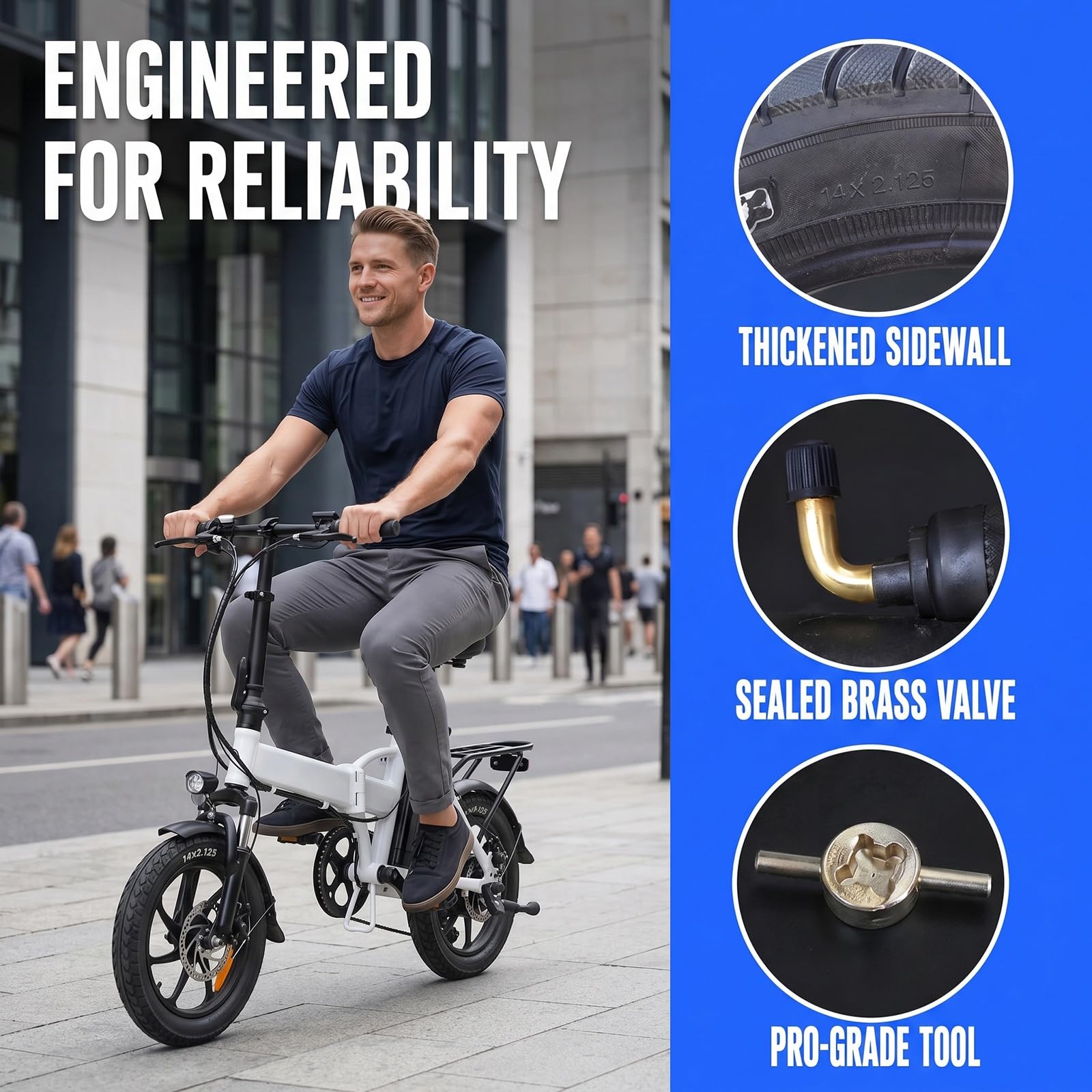 14x2.125 (54-254) Opona bez Wewnętrznej Rury do Elektrycznych Rowerów Składanych i Skuterów, Antypołyskowa, Odporna na Przebicia, Wzór Bieżnika do Wszystkich Warunków Pogodowych