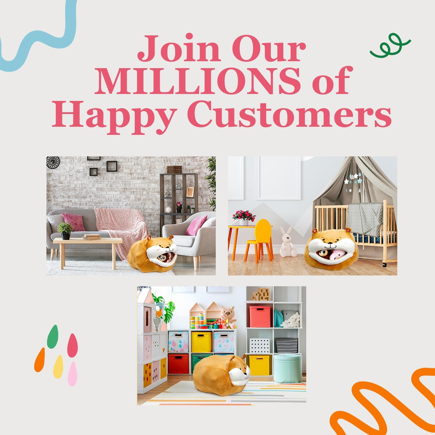 Lilly's Love - Stuffed Animal Bean Bag Storage Chair | Washable, Stuffable Zipper Beanbag Cover for Organizing Kids Plush Toys | For Boys and Girls (Hamster, 23x14), LLYL12494-BeanBag-Hamster