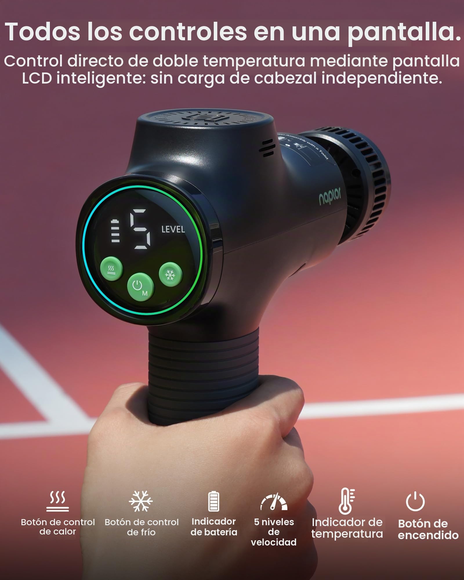 Pistola de Masaje Muscular con Calor y Frío [2026], Masajeador Tejido Profundo 10mm, Motor Silencioso 40dB, 5 Velocidades, Pantalla LED, Massage Gun Cervical Espalda Piernas, Regalo Hombre Mujer