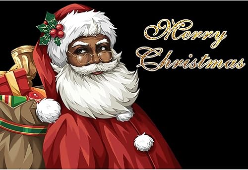 Miniatura 3 de TOENGS Fondo de Navidad de Papá Noel negro de 7 x 5 pies, fondo de fotografía de Papá Noel, feliz Navidad, patrón de vacaciones, decoración de