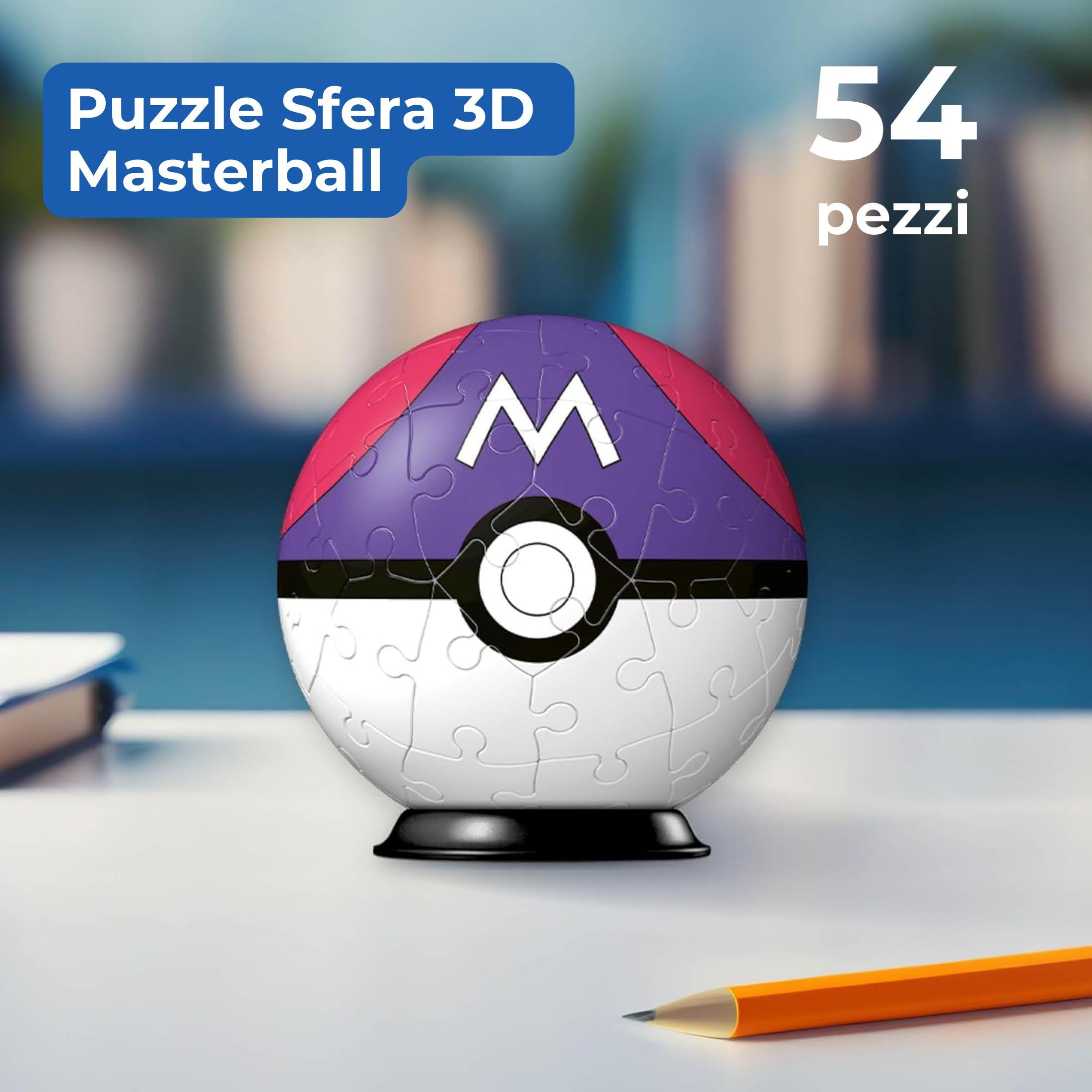 Ravensburger - Puzzle 3d Pokémon Masterball viola 54 pezzi, Puzzle 3d bambini 6 anni o più, Giochi bambini 6 anni, Collezione Pokemon, Giochi divertenti, Idee regalo