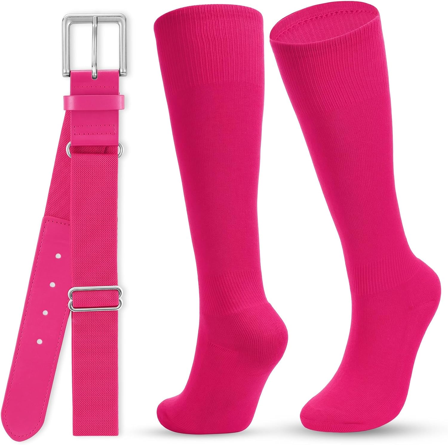 WHIPPY Baseball Socks and Belt Combo Set Knee-High Softball Socks & Adjustable Elastic Belt for Kids Youth Adult