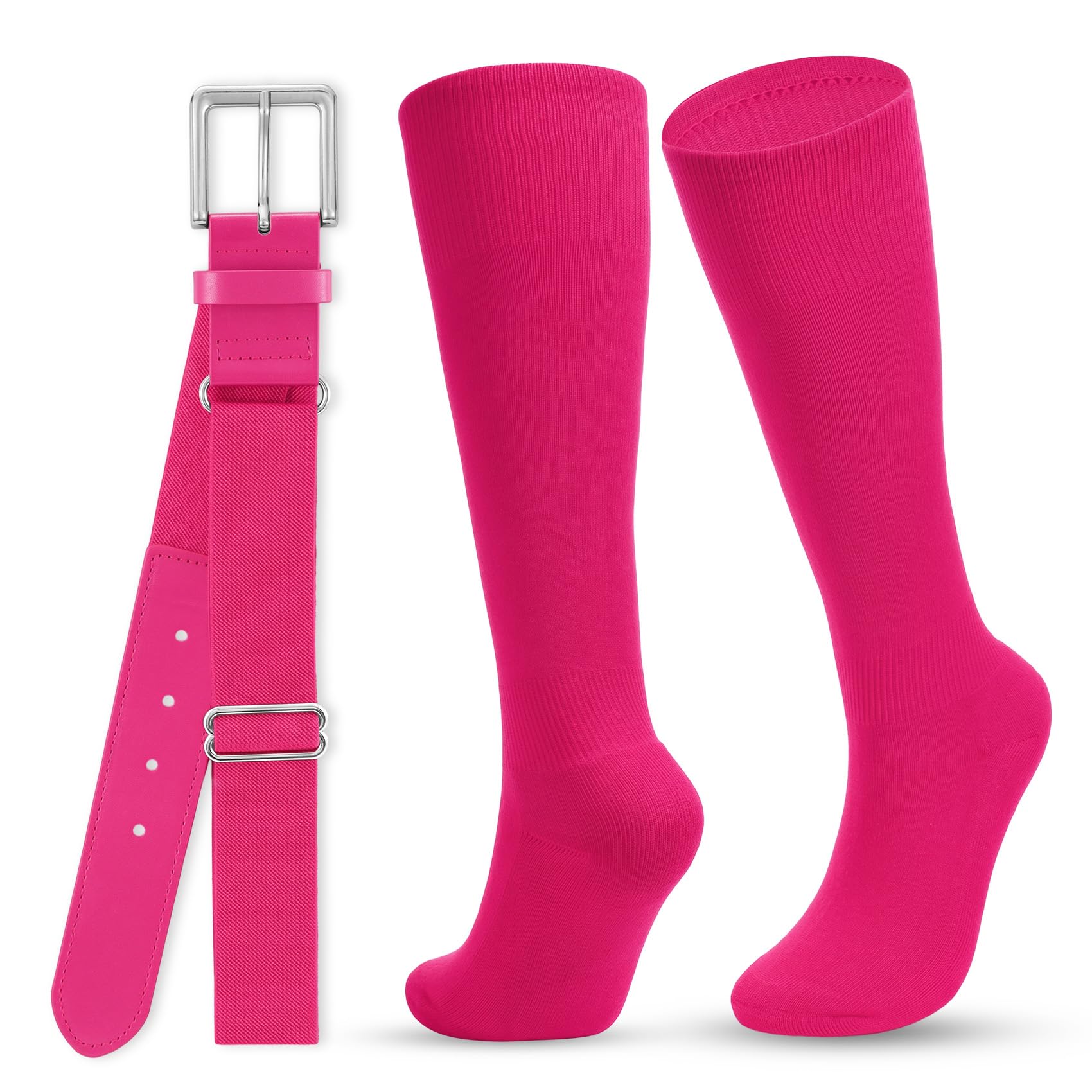 WHIPPY Baseball Socks and Belt Combo Set Knee-High Softball Socks &amp; Adjustable Elastic Belt for Kids Youth Adult