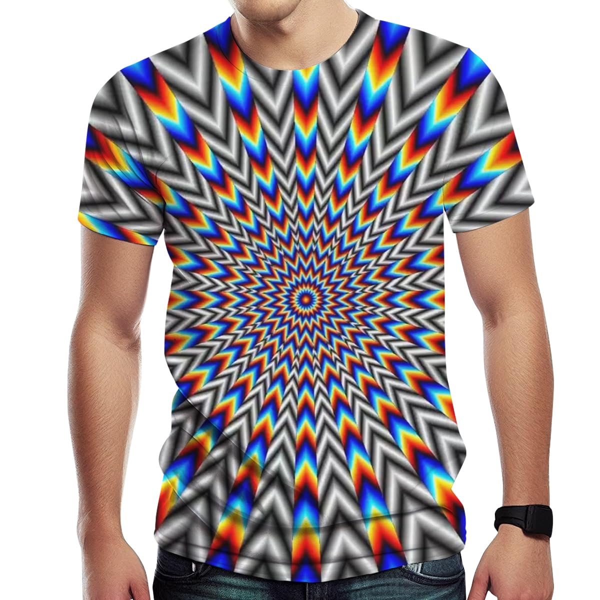 Xissazri Optical Illusion Trippy T-Shirt Focus Drawing Psychedelic T Shirt for Men's, Wolf 1, Medium