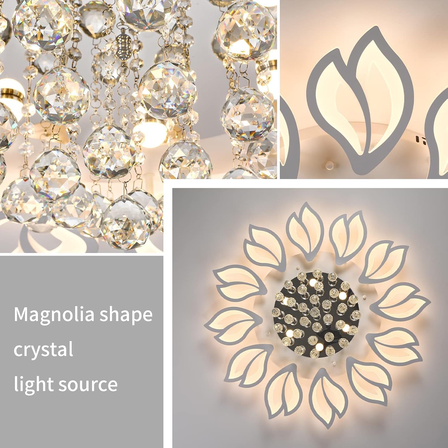 Tioolo Modern Ceiling Lamp, Dimmable LED Ceiling Light, 12-Head Flush Mount Flower Shape Chandelier with Remote, Acrylic Petal Lighting Fixture for Bedroom Kitchen Dining Living Room (55W,White)