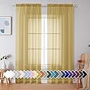 Simplebrand Gold Sheer Curtains 84 Inches Long 2 Panels, Light Filtering Rod Pocket Solid Color Window Sheer Curtain Panels, Elegant Curtains & Drapes for Living Room, Bedroom (Gold, 42" W x 84" L)