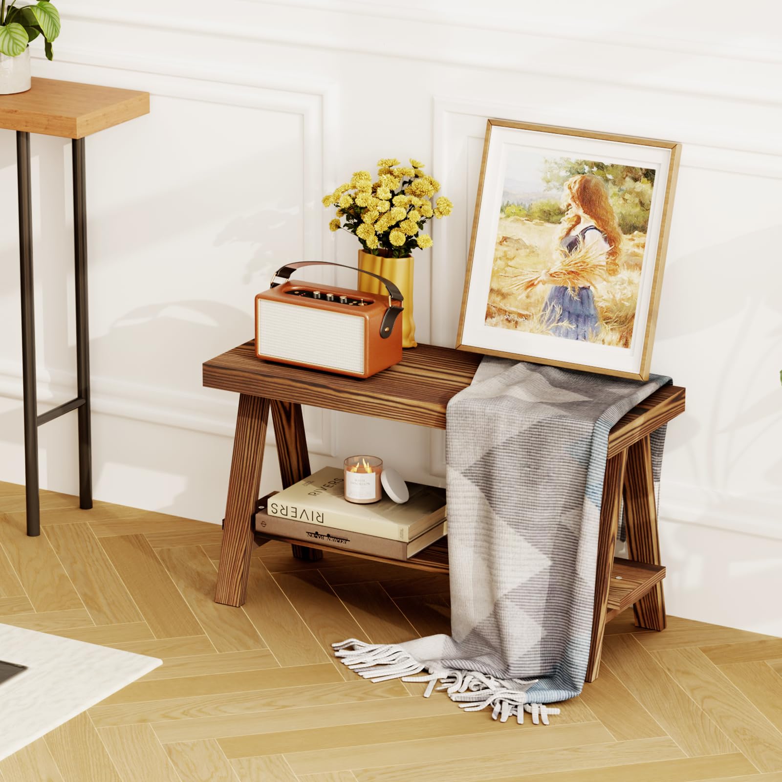Banc en Bois de 76CM, Banc en Bois Rustique, bancs à Chaussures d'entrée, bancs de Salle à Manger,étagère à Chaussures d'entrée d'entrée, Convient pour l'entrée, la Salle à Manger