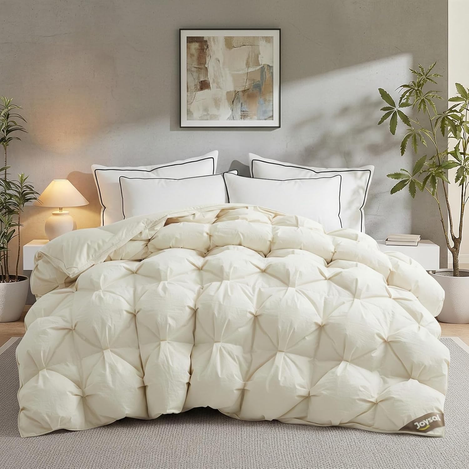 Luxury All Season Down Comforter – 90% White Down Fill, 700 Fill Power Puffy Duvet Insert, Baffle Box Design, 100% Organic Cotton Shell, Lofty Hotel Quality Bedding, 8 Corner Tabs, Cal King Size