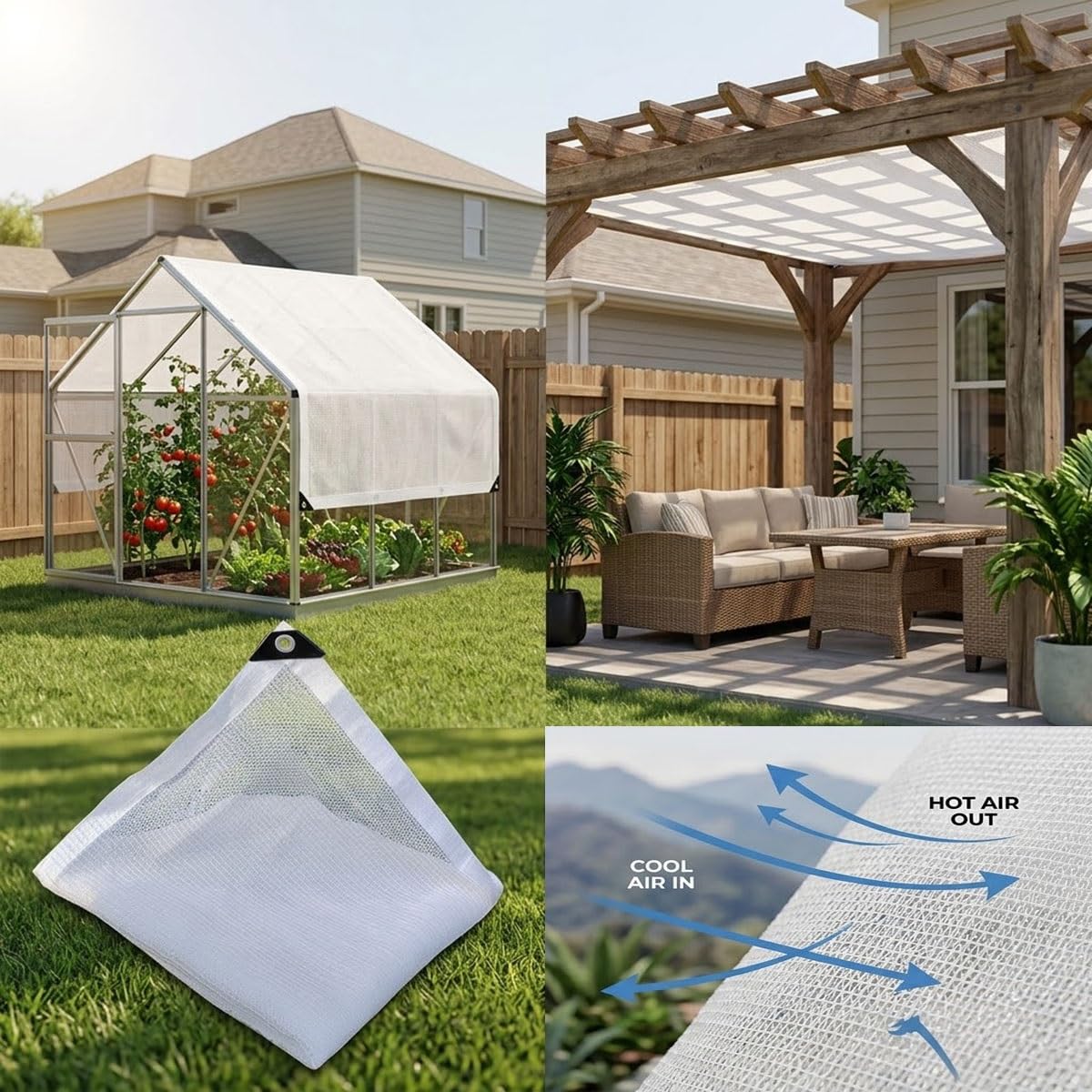 Outdoor eWhite - Toldo con ojales para invernaderos de balcón y balcón, 50 % e (13 x 18 m)