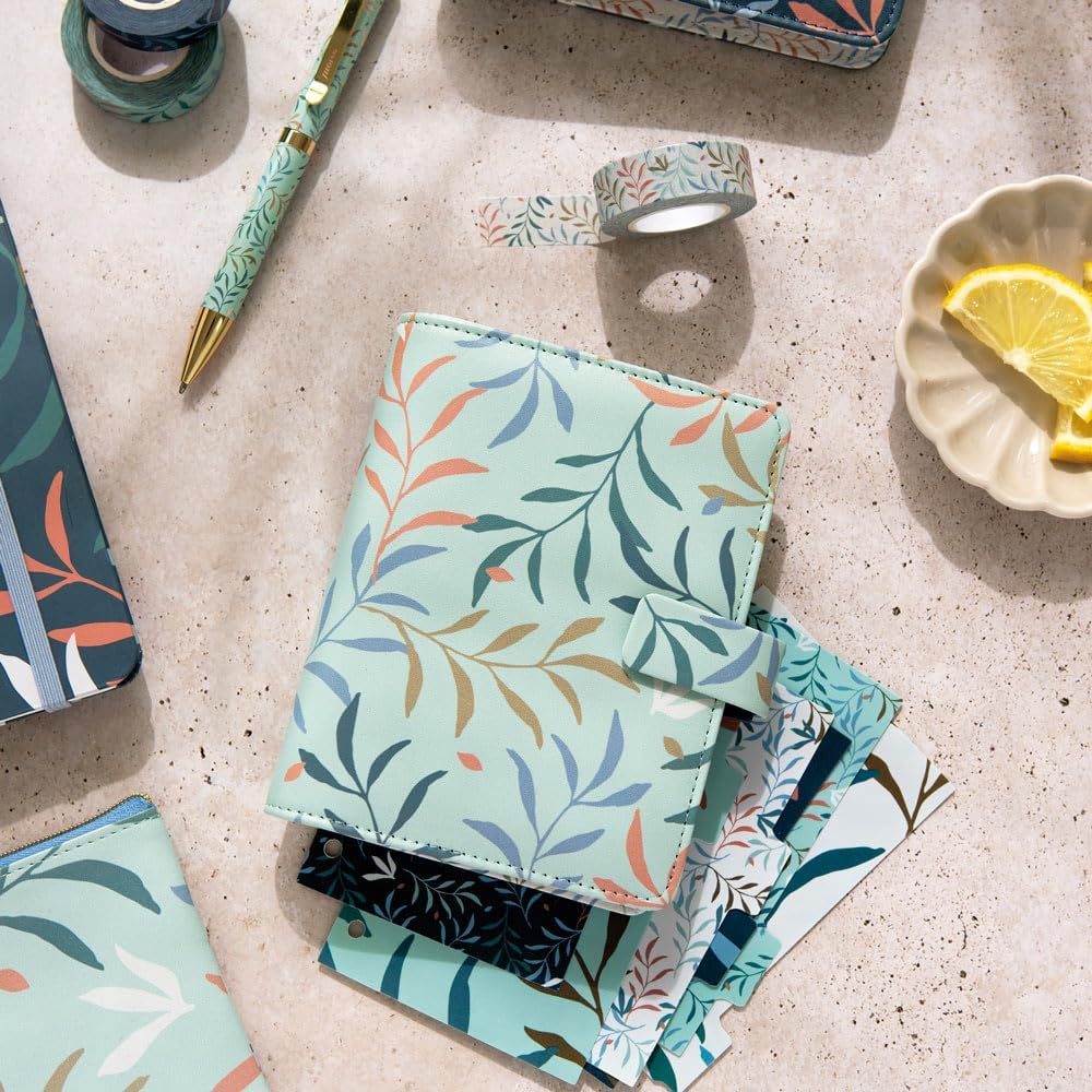 Filofax Botanical Organizer, Pocket Size, Mint - Smooth, Leather-Look, Six Rings, Week-to-View Calendar Diary, Multilingual, 2025 (C022647-25)