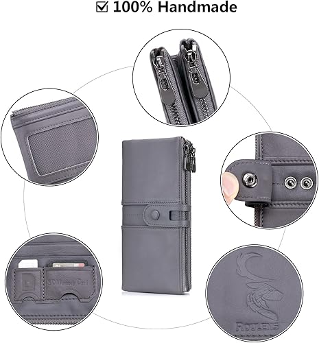 Miniatura 5 de Wallet for Women Large Capacity Genuine Leather Bifold RFID Blocking Card Holder Clutch Wallet with Zipper Pocket