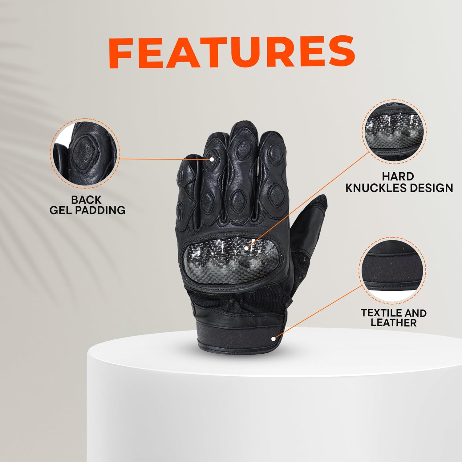 DS Daniel Smart Motorcycle Gloves for Men – Premium Leather Gel Padded Breathable Hard Knuckle Biker Gloves