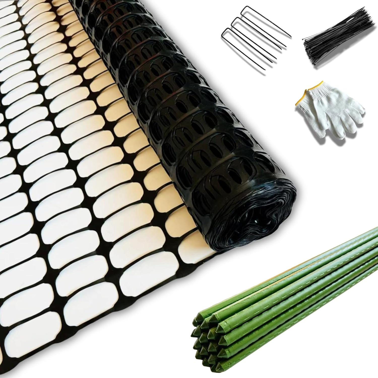 PotatoLife Plastic Fence Extra Strength with Stakes, 40'' x 100' Roll (Black, 40'' x 100') 40'' x 100' Black