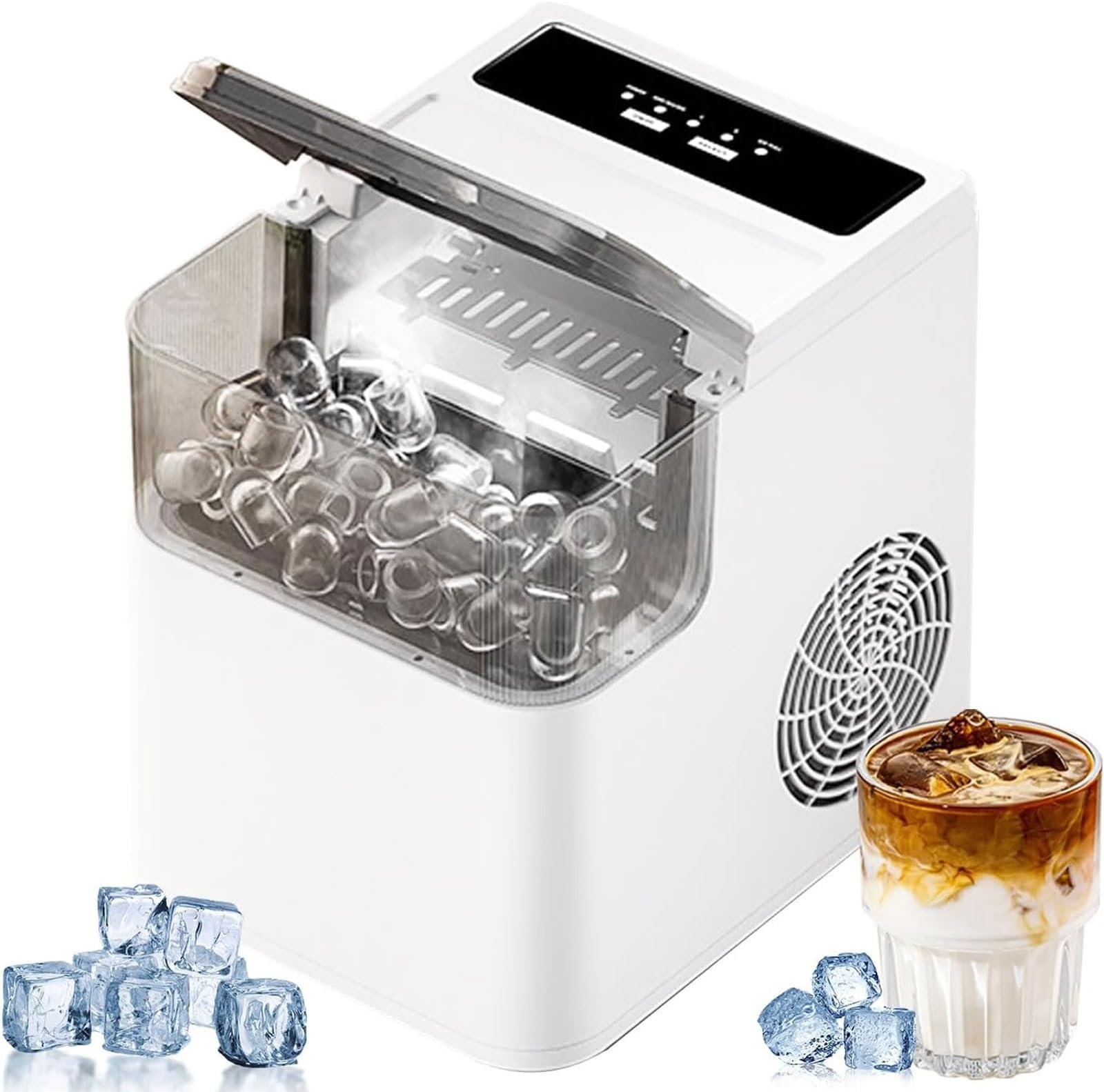 Ice Maker Machine for Home,Portable Small Clear Ice Cube Maker with LED Touch Display Panel,12kg/26lb In 24h, 2 Bullet Ice Sizes, 500g Storage, for Kitchen/party/bar