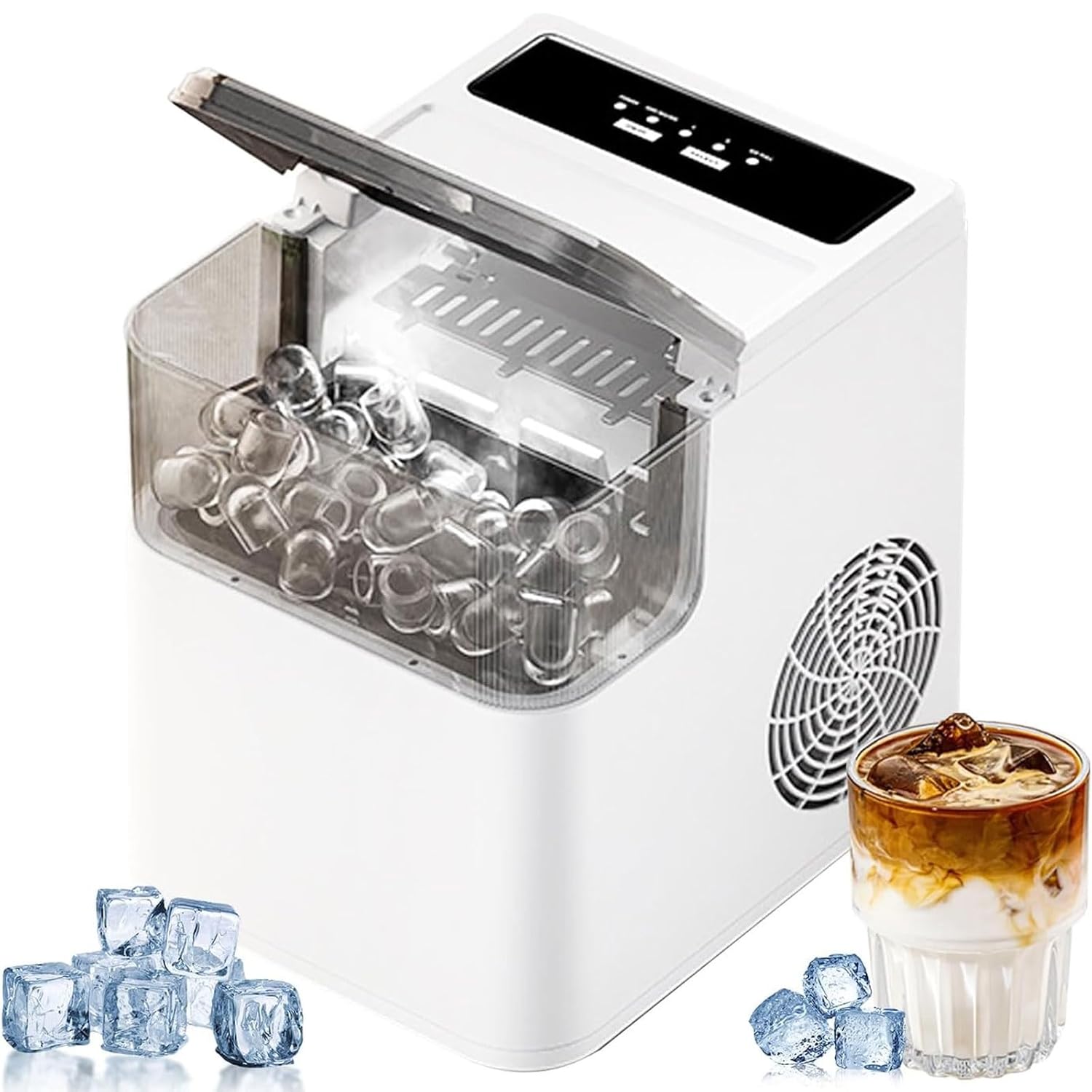 Ice Maker Machine for Home,Portable Small Clear Ice Cube Maker with LED Touch Display Panel,12kg/26lb in 24h, 2 Bullet Ice Sizes, 500g Storage, for Kitchen/Party/bar