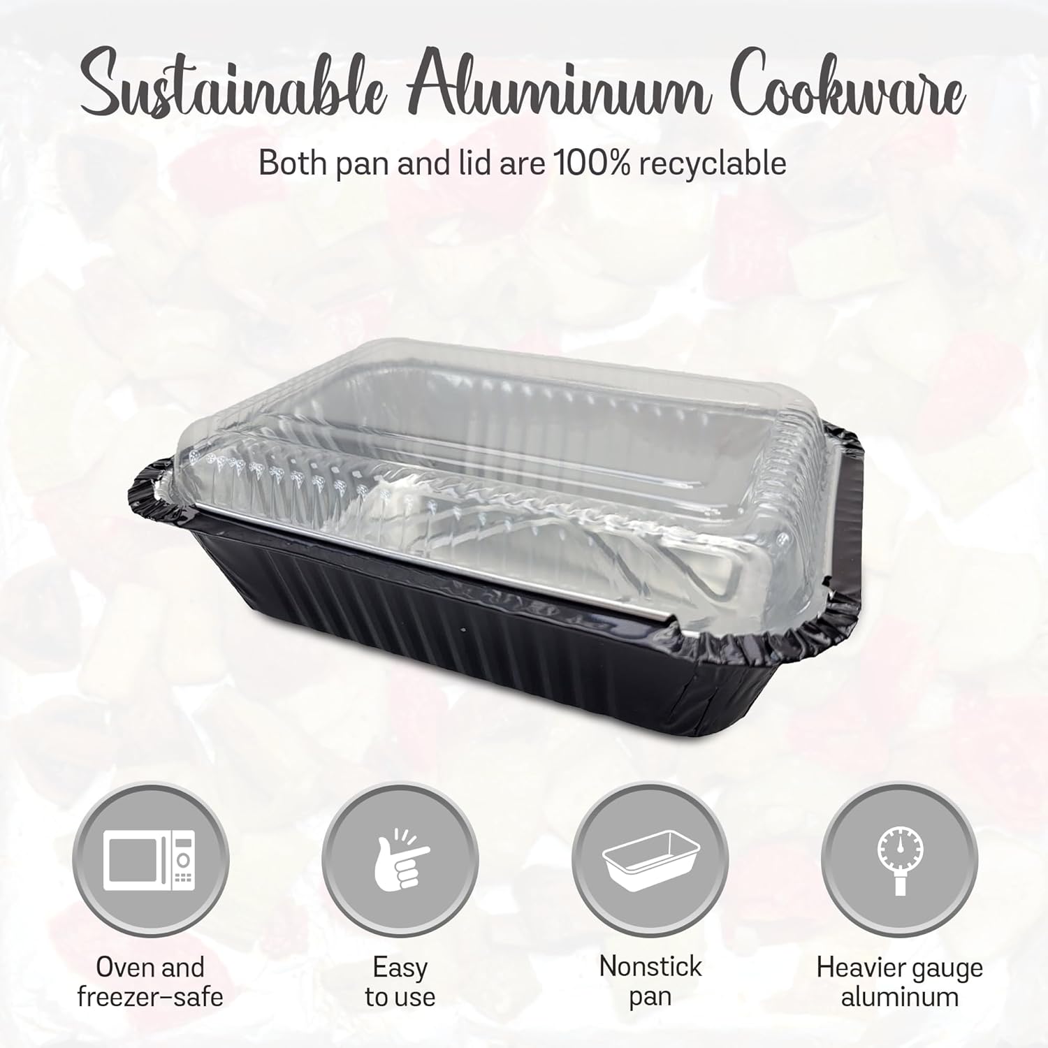 KitchenDance 1.5 lb. Colored Foil Takeout Containers With Lids - Heavy Gauge Aluminum Containers - Casserole Dish Disposable Pans for Cooking, Freezing, Food Prep, Storage - 7650 (Black, 50)