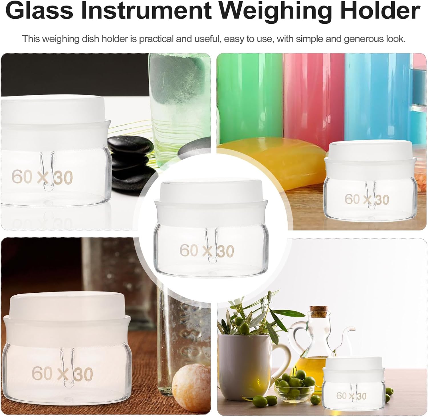 2pcs Glass Weighing Bottles 60x30mm Low-form Lab Weighing Jars with Lid, Chemical Glassware for Laboratory Measurement and Experiment Use
