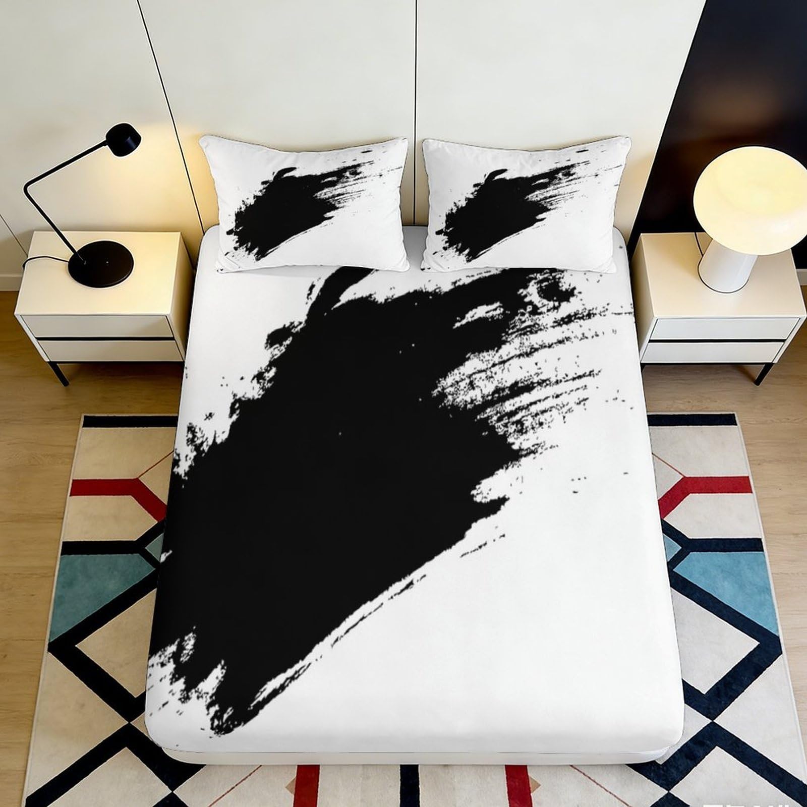 3D Printed Black Ink Splash Fitted Sheet Microfiber Modern Abstract Brush Mattress Cover Bedroom Dorm Protector 90x200x25cm