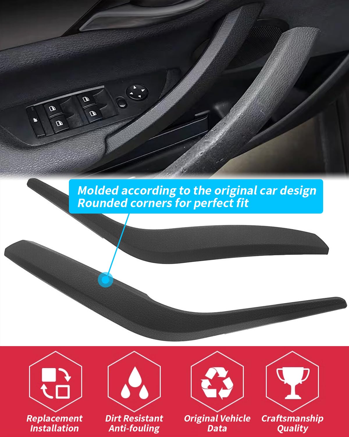 X1 E84 - Cubierta para manija de puerta (2 unidades, lado izquierdo y derecho, cubierta de manija interior compatible con BMW X1 E84 2009-2015, 51412991775#51412991776 (negro mate)