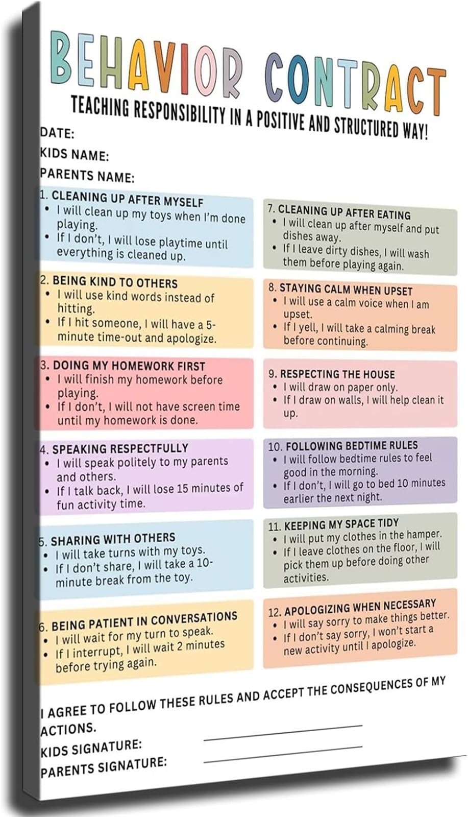 MQXFCZUX Child Consequence Chart Behavior Management Canvas Wall-Art Parenting Discipline