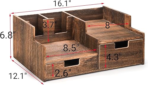 Miniatura 2 de Goaste Organizador de estación de café con 2 cajones, organizador de accesorios de barra de café de madera, soporte de almacenamiento para encimera