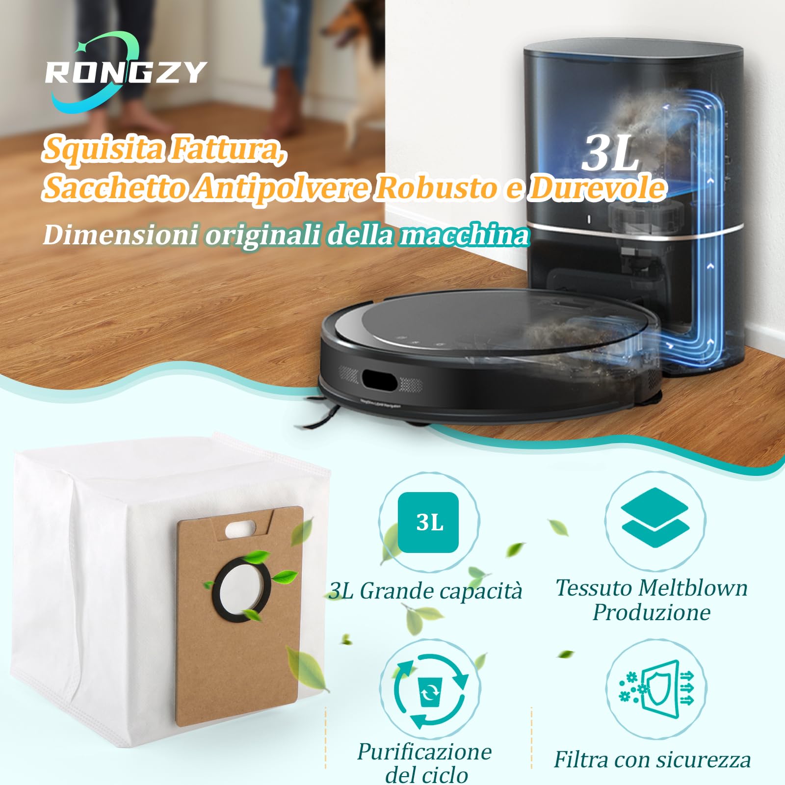 Sacchetti Raccolta Polvere Per Aspirapolvere Tapo RV30 Max Plus, RV20 Max Plus, RVA202 - Set Di Ricambi In Tessuto Non Tessuto, Alta Capacità
