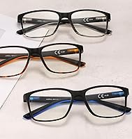 Vista 3 de JJWELL 3 Pack Reading Glasses for Men Blue Light Blocking with Spring Hinge, Anti Eyestrain/Dryness/UV Large Wide Square Readers for Men, Two Tone