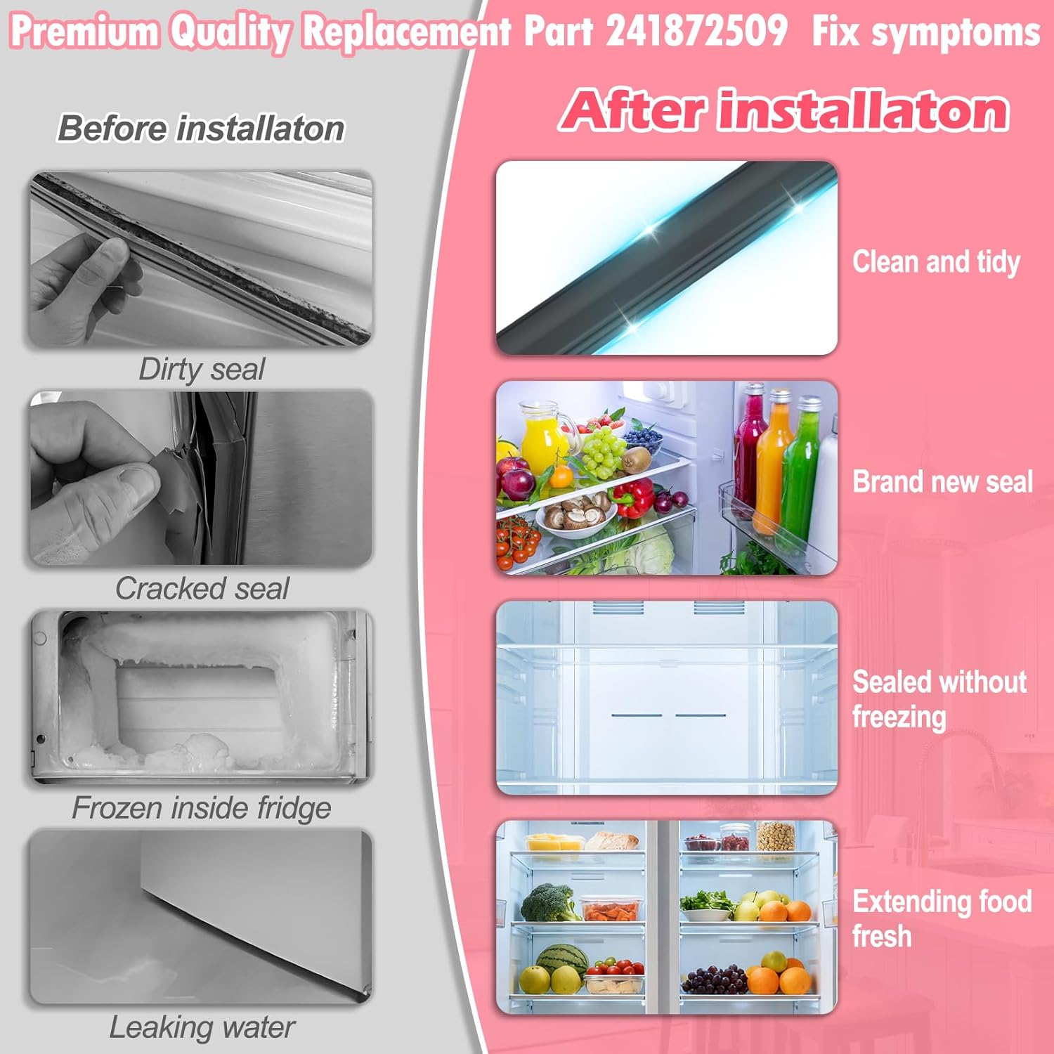 LXun Upgraded 241872509 Freezer Door Gasket Replacement for Kenmore Crosley Frigidaire Electrolux Freezer Part for Frigidaire 241872509 Freezer Door Seal 240514609 240542109 240542121 5304439524 Part