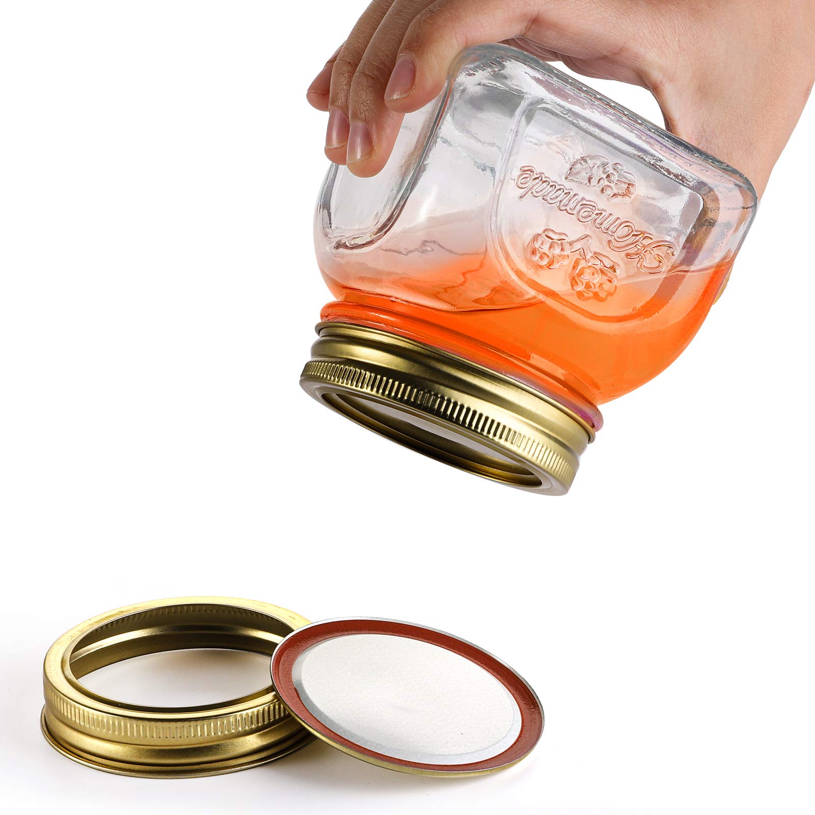 Paquete de 12 tarros herméticos de 10 onzas con tapas de metal dorado, pequeños frascos de vidrio para enlatar, gelatina, miel, preparación de comidas, mermelada, especias, recuerdos de ducha 4