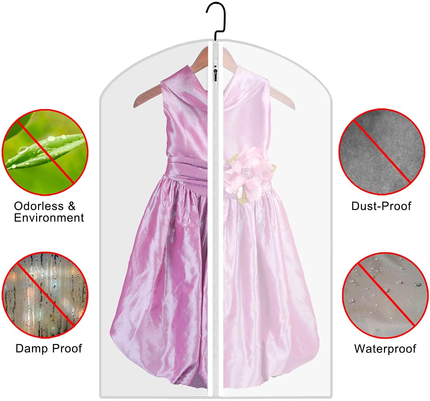 M MOACC Kids Garment Bags Little Girl Dress Bag Clear for Costume with Zipper Set of 5,Small