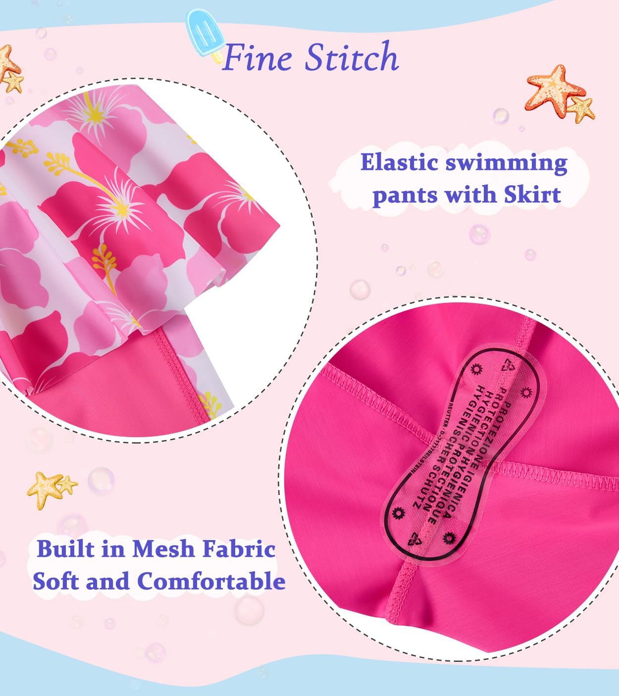 Girls Long Sleeve Rashguard Half Zip Swimsuits UPF 50+ Two Piece Swim Sets with Hairband 5-12Y - Image 4