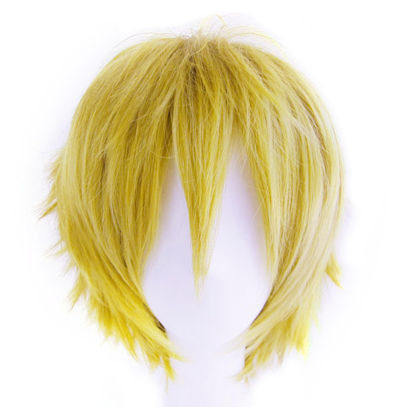 DCBABOO Fluffy Anime Cosplay Wig - Yellow, 12" Curly Straight Layered Synthetic Wig for Men Women, Halloween - Fancy Dress - Image 2