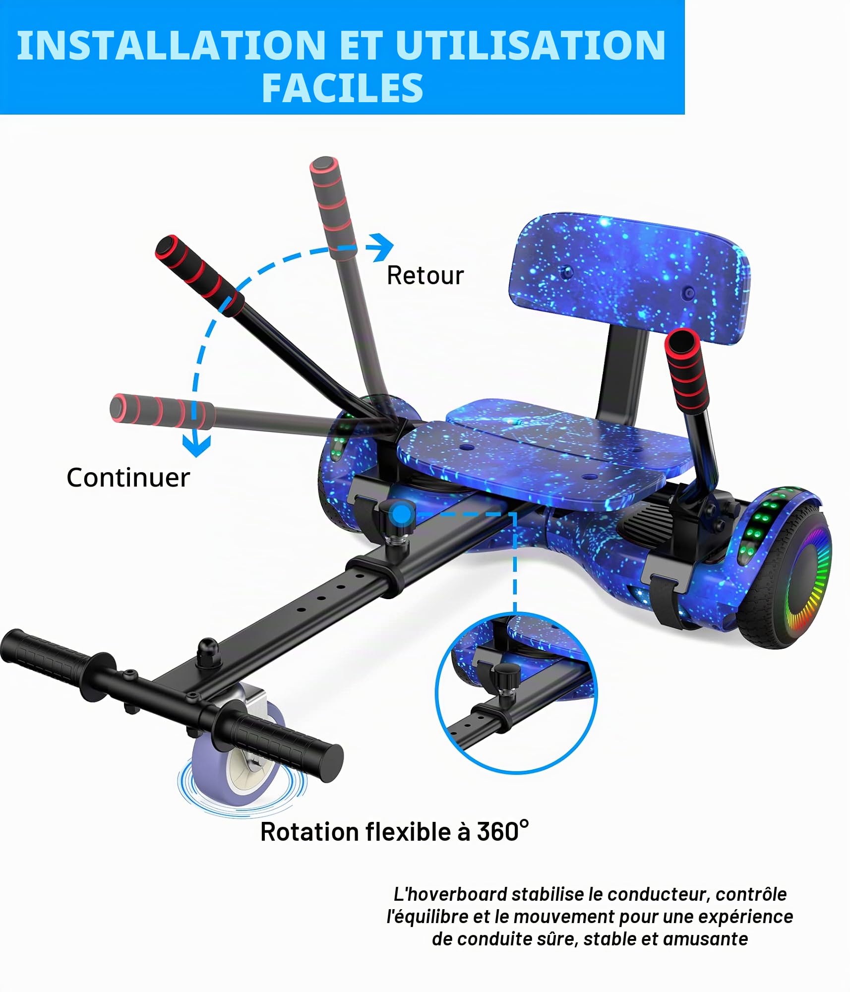 SISIGAD Hoverboard with Seat Attachment, Hoverboard Go Kart Combo, 6.5" Bluetooth Hover Board with Seat Attachment for Hoverboard