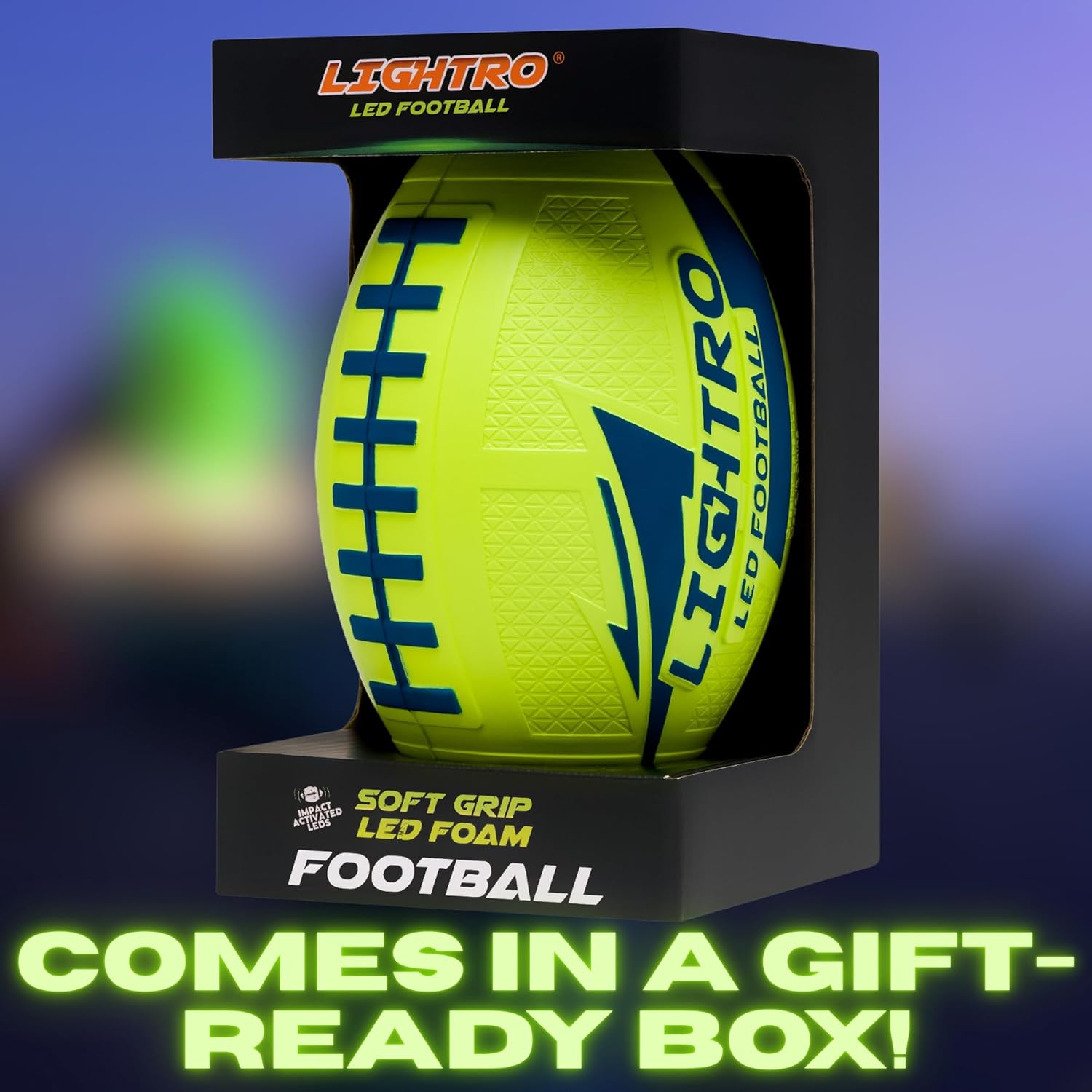 LIGHTRO - Soft Foam Glow in The Dark Football - 8" Youth Size - Super Bright LEDs - Batteries Included - LED Football - for Kids 6 7 8 9 10 11 12 - Light Up Gift for Birthdays - Kids & Boys