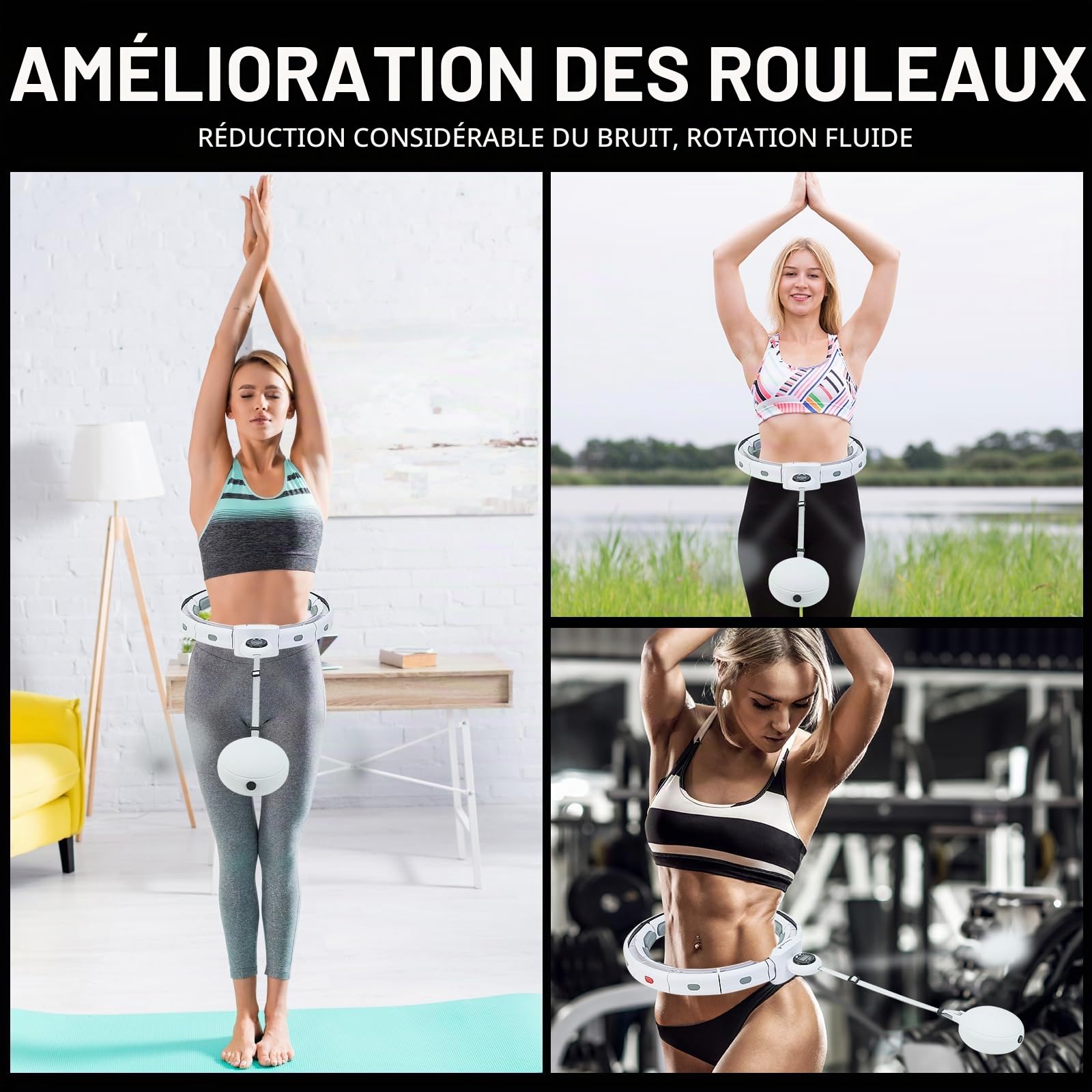 Hula Hoop Fitness, Calme Cerceau Hula Hoop, Minceur Intelligent Hoola Hoops avec Compteur, 16 Segments, pour Débutants, Adulte Perte de Poids