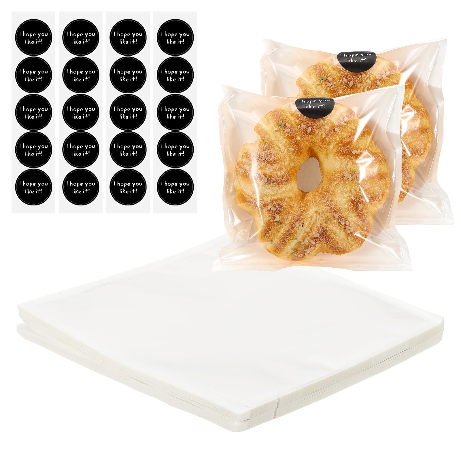 QUARKZMAN 200 Sacchetti Trasparenti Biscotto Con 240 Adesivi 7.1 X 7.5 Pollici Sacchetti Per Pasticceria Con Finestra Trasparente Per Biscotto Caramelle Regali E Favore Bianco