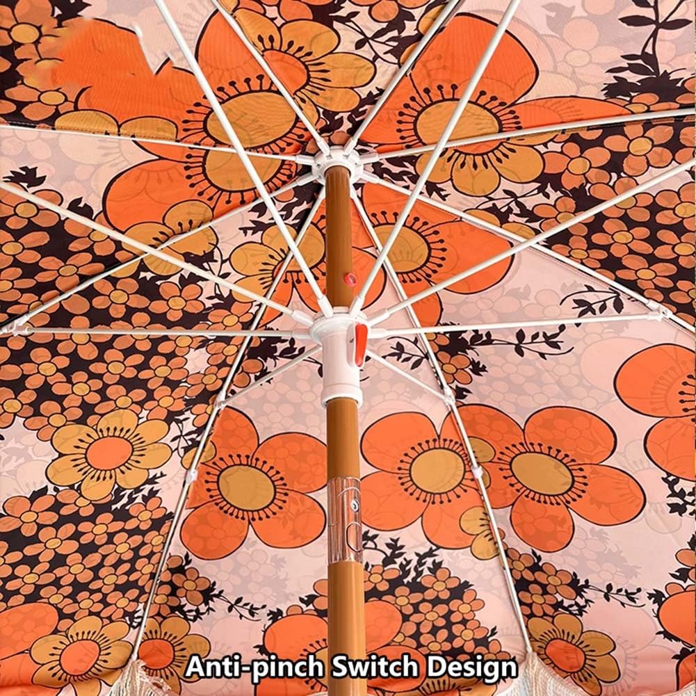 200 cm Parasol Ogrodowy w Boho z Frędzlami, Vintage Odchylany Parasol Ogrodowy, Baldachimem z Nadrukiem do Basenów Plażę