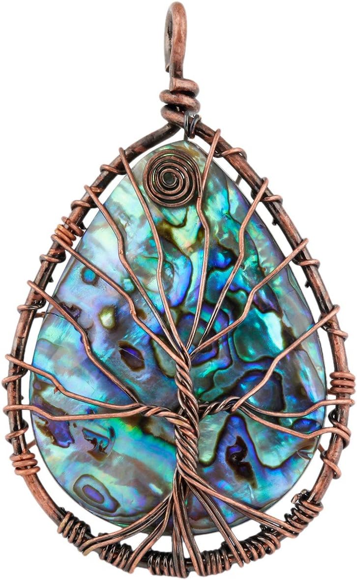SUNYIK Teardrop Rainbow Abalone Shell Stone Pendant Necklace - Image 3