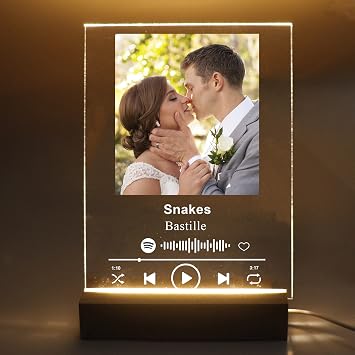 Tina&Co Personalized Acrylic Song Plaque Custom Photo Album Cover Scannable Spotify Code Led Night Light Lamp for Music Lover Boy Friend Girl
