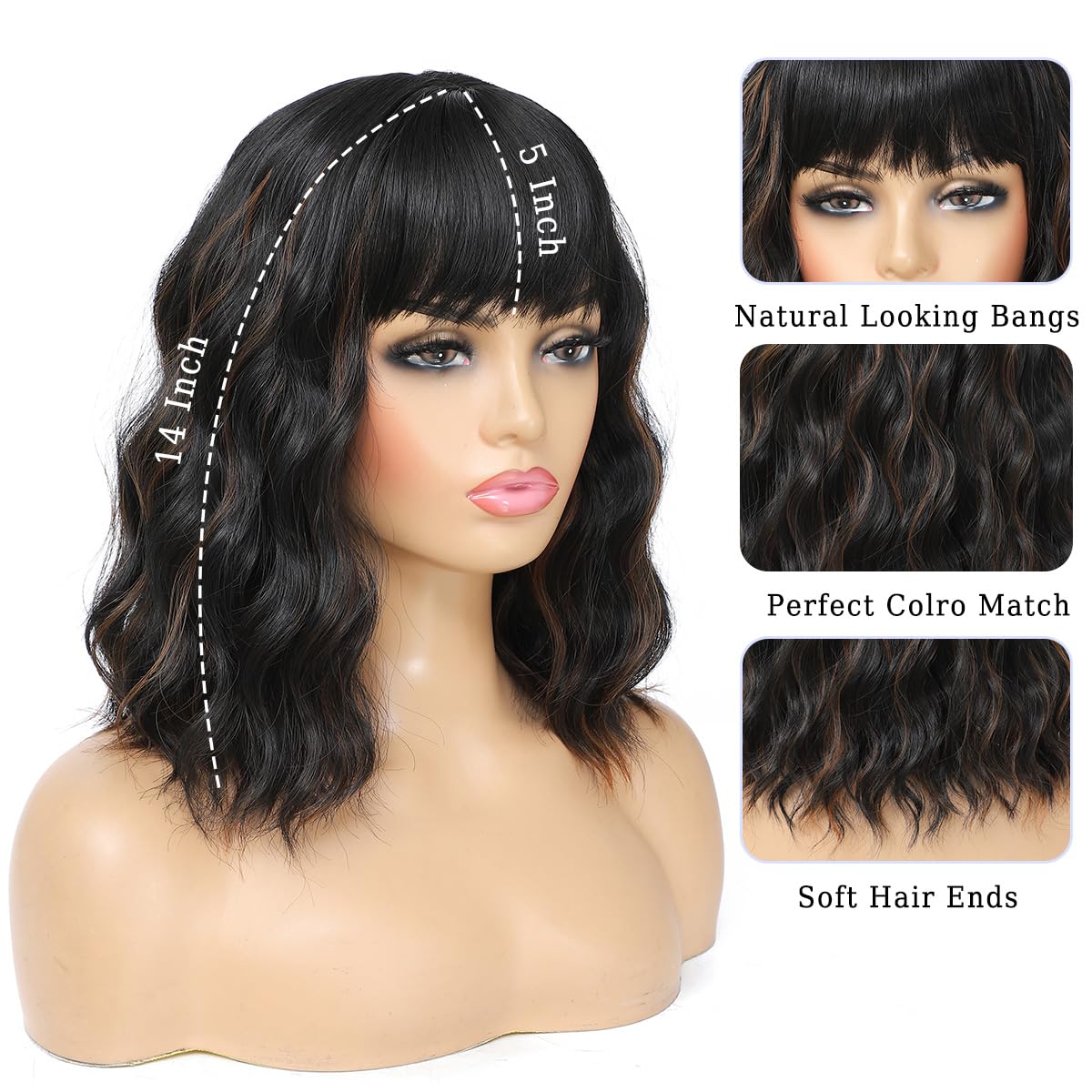 Amazon.com : Veally Short Wavy Bob Wigs with Bangs for Women 