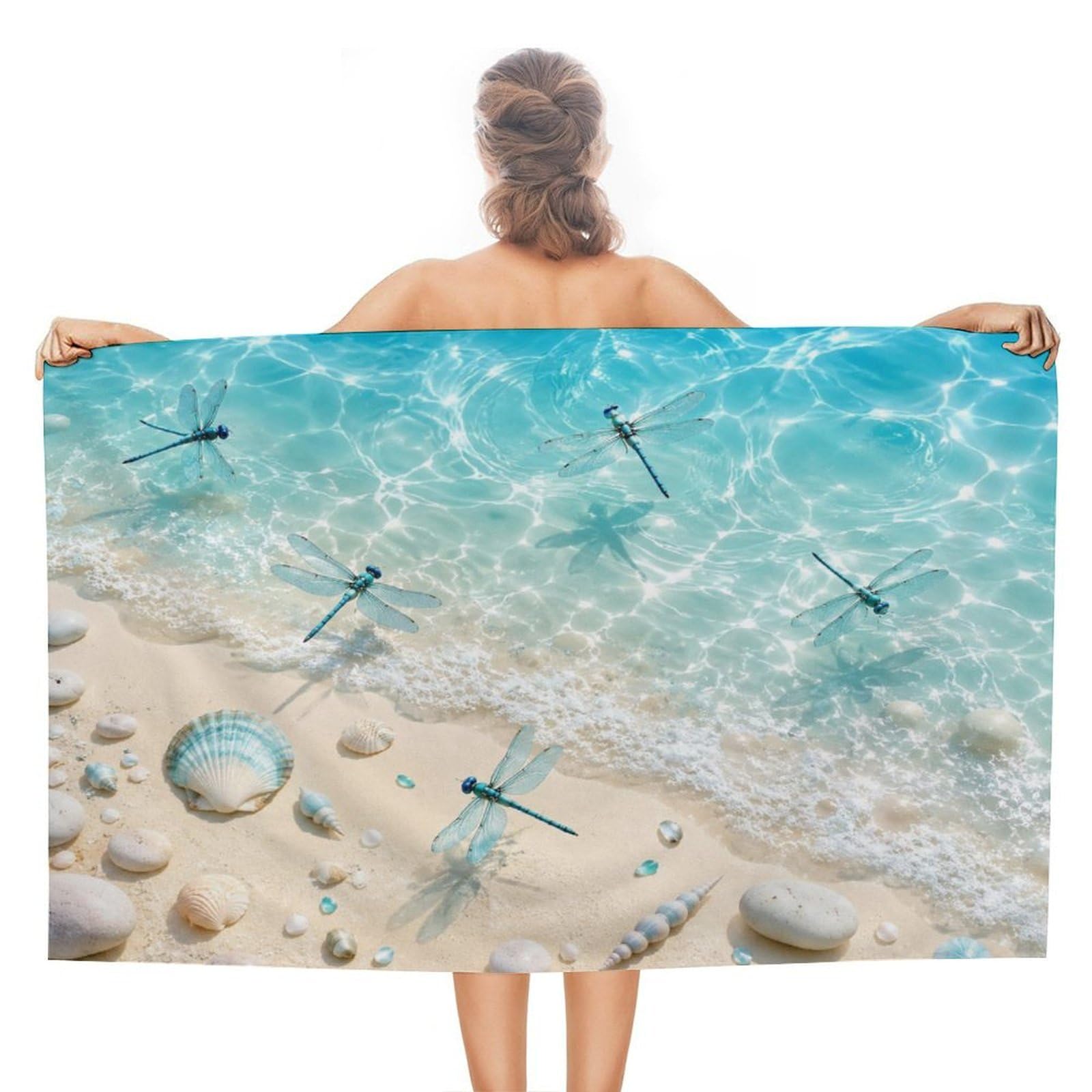 Anceky Dragonfly Beach Seashell Oversized Beach Towel Quick Dry Sand Free Microfiber Travel Towel Lightweight Multi Purpose Beach Blanket Pool Gym Bath Towel 51x31 in