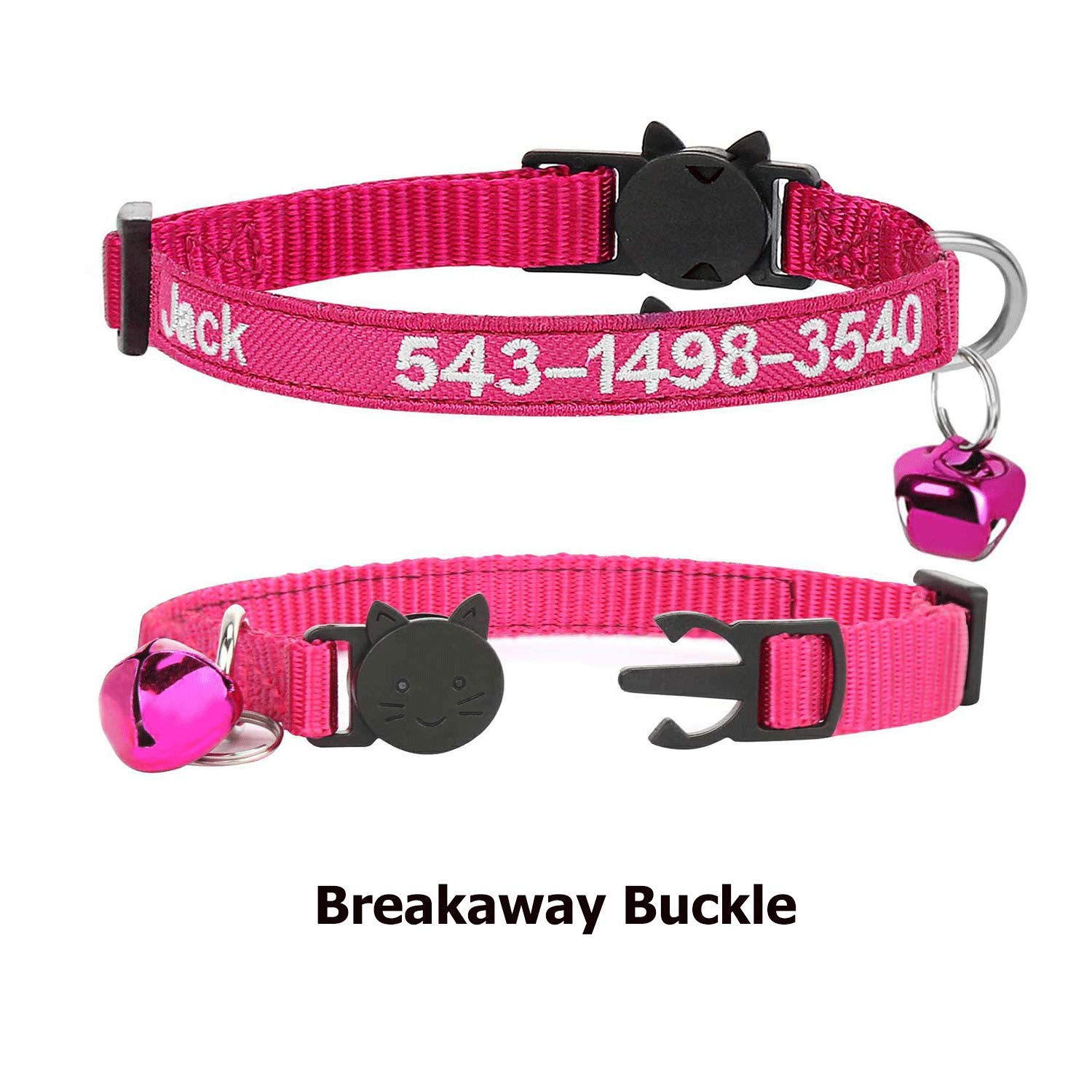 Collare per gatto personalizzato Breakaway con campana, fibbia di sgancio di sicurezza collare per gatto personalizzato, nome identificativo ricamato sul collare per gattino con campana (Rosa rossa)