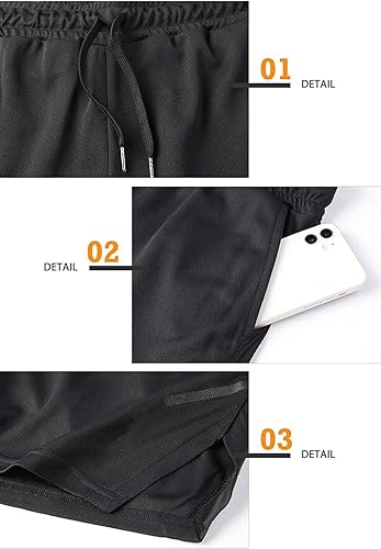 Miniatura 4 de sandbank Pantalones cortos de entrenamiento de gimnasio de 5 pulgadas para hombre, de secado rápido, pantalones cortos de culturismo con bolsillos