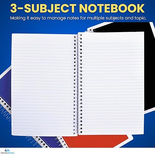 Miniatura 6 de 1InTheOffice Cuaderno de espiral de 6 x 9.5, cuaderno encuadernado con alambre, cuaderno con rayas universitarias, cuaderno de 3 materias con rayas