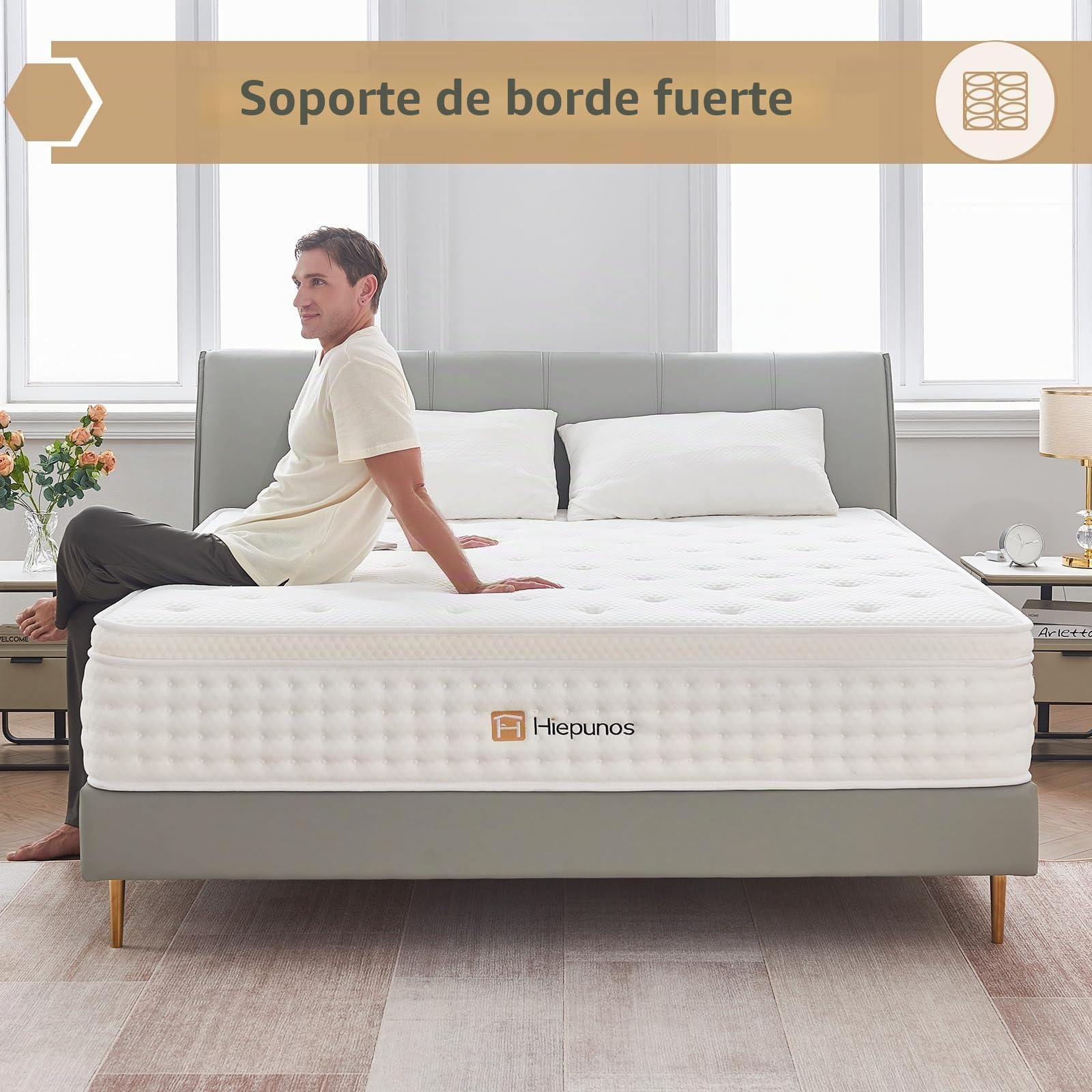 Colchón ortopédico de muelles ensacados, 140 x 200 cm, 26 cm de altura, 7 zonas, capa de espuma viscoelástica, dureza H3, alivio de la espalda, 100 noches de sueño