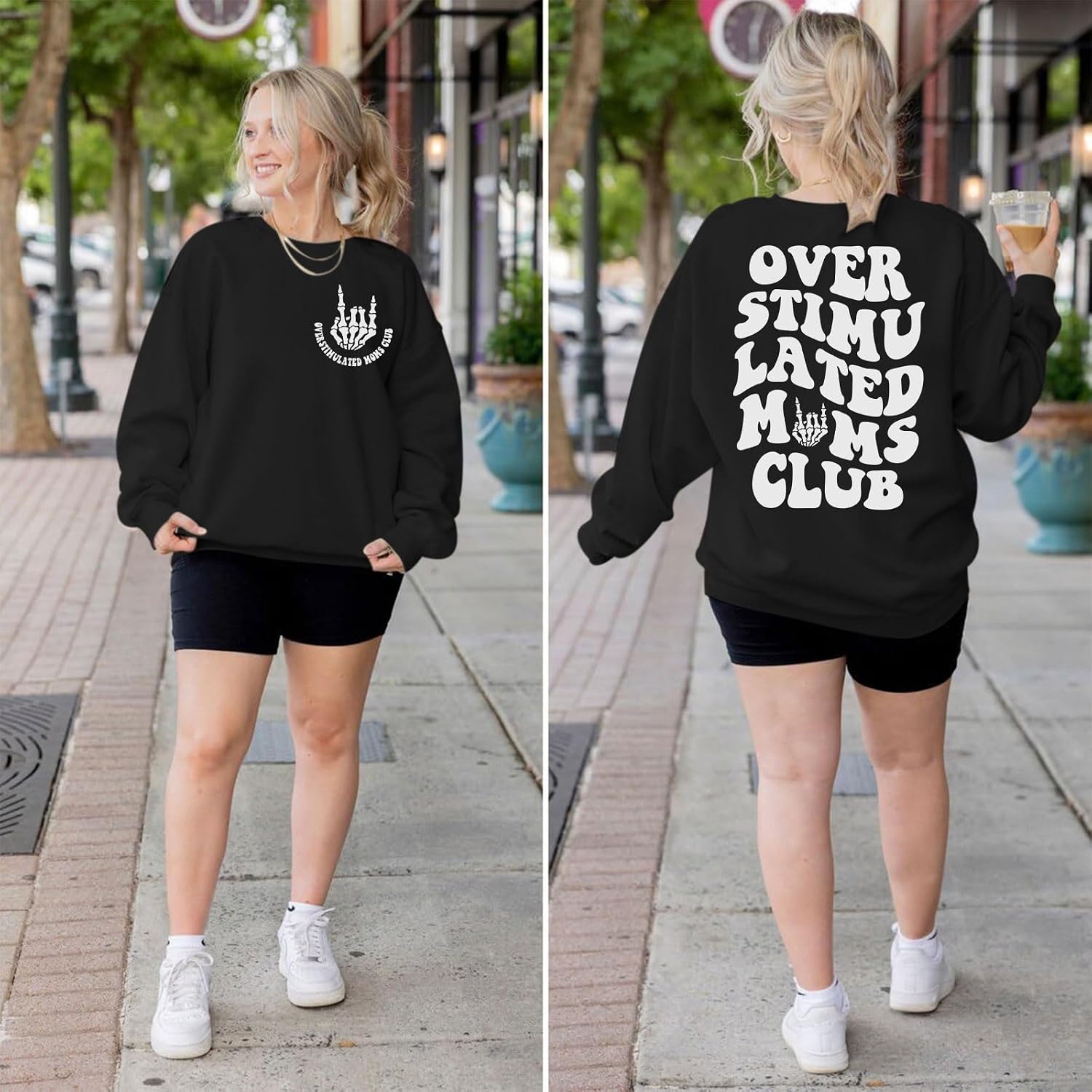 Oversized Overstimulated Moms Club Sweatshirt for Women Cool Skeleton Graphic Mama Sweatshirts Funny Hoodie Pullover image 4